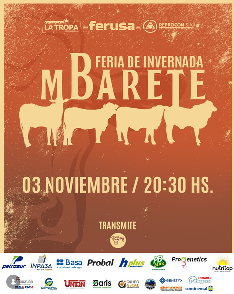 Flyer de la feria de invernada Mbarete, 7.500 cabezas, 03 de noviembre